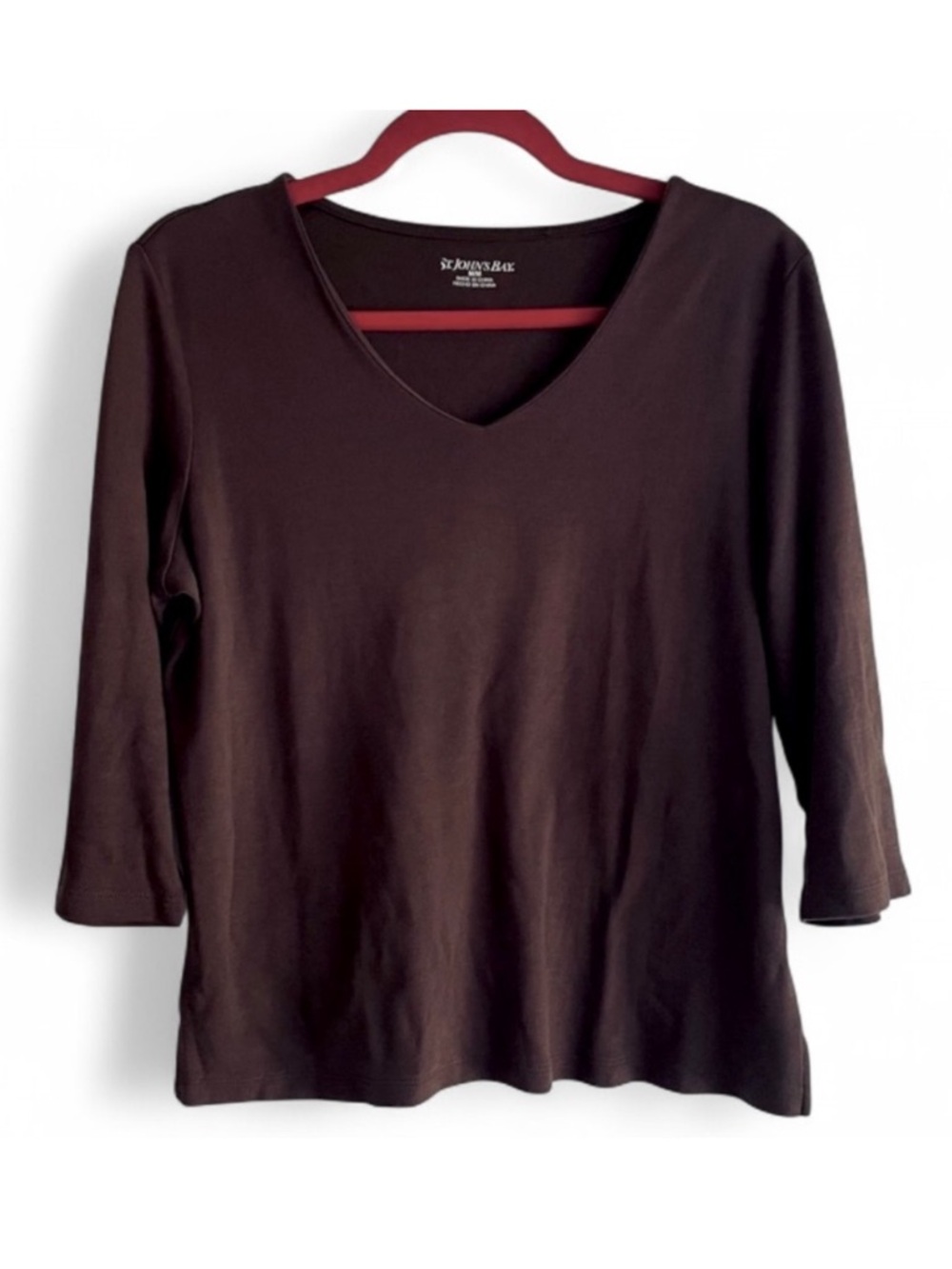 St. John's Bay Brown 100% Cotton 3/4 Sleeve V Neck Top Size M